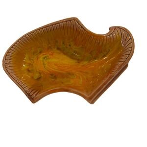 Vintage California Pottery Drip Glaze Atomic MCM Orange USA Hippy Ashtray Bowl